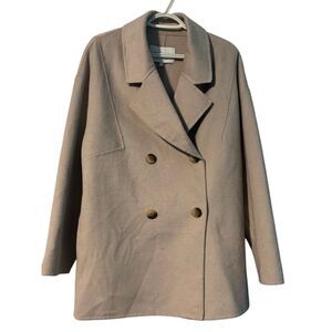 Jason Wu Classic Double Breasted Wool Blend Peacoat Beige Winter Coat Oversized